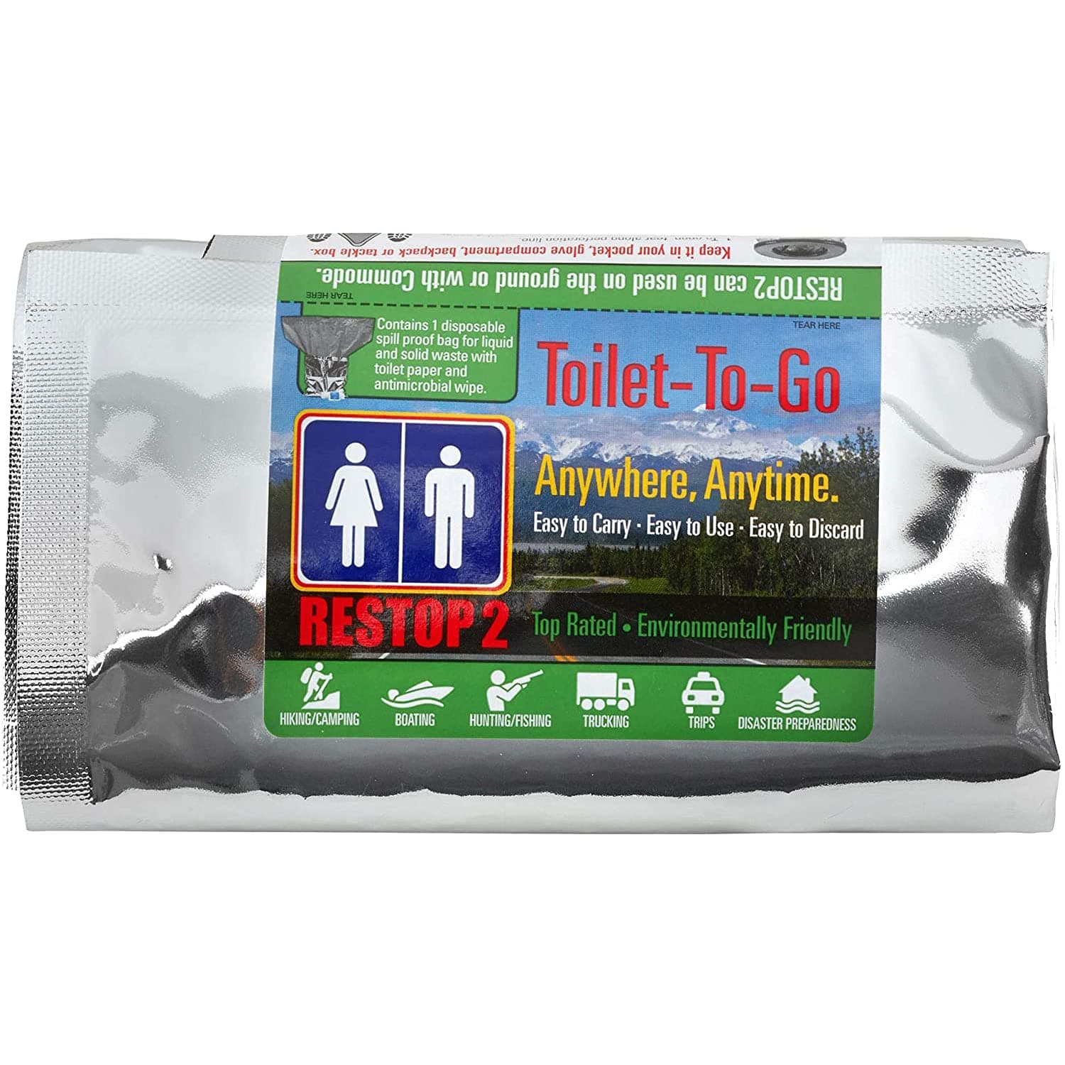 RESTOP 2 - Portable Toilet Solid (Poop) and Liquid (Pee) Leak Proof Waste Bag - Toilet Paper and Wet Wipe Included