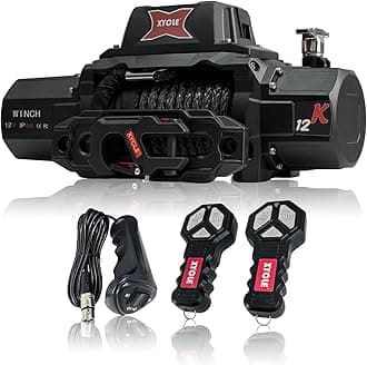 12000lbs Electric Winch 12V IP68waterproof Off-Road Vehicle Rescue winchs with2wireless Remote Controls and1/2"Synthetic Rope Suitable for Towing SUVs,Loggers,Trucks,Trailers,Jeeps,4WD(Black)