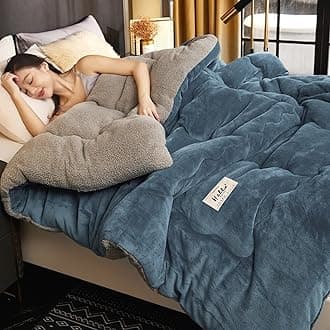 Cozy Thicker Warmth Quilt Comforter, Soft Super Thick Winter Warm Blanket Artificial Lamb Cashmere Weighted Blankets for Beds,blue,180 * 220 4kg [Energy Class A]