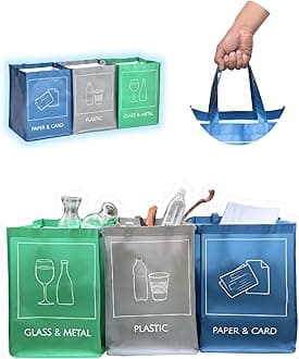 YOUNG DA - Reusable Recycling Bags, Recycling Bins 3-Piece Set with Handles for Kitchen, Home and Office, Waterproof, Easy Waste Separation & Recycling Organizer