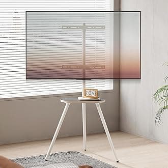 Tripod Easel TV Stand for 40 to 65 Inch LCD Led Screen, Height Adjustable and Swievel TV Stand, Portable TV Floor Stand with Wooden Tray for Bedroom, Living Room, Studio, Metal White