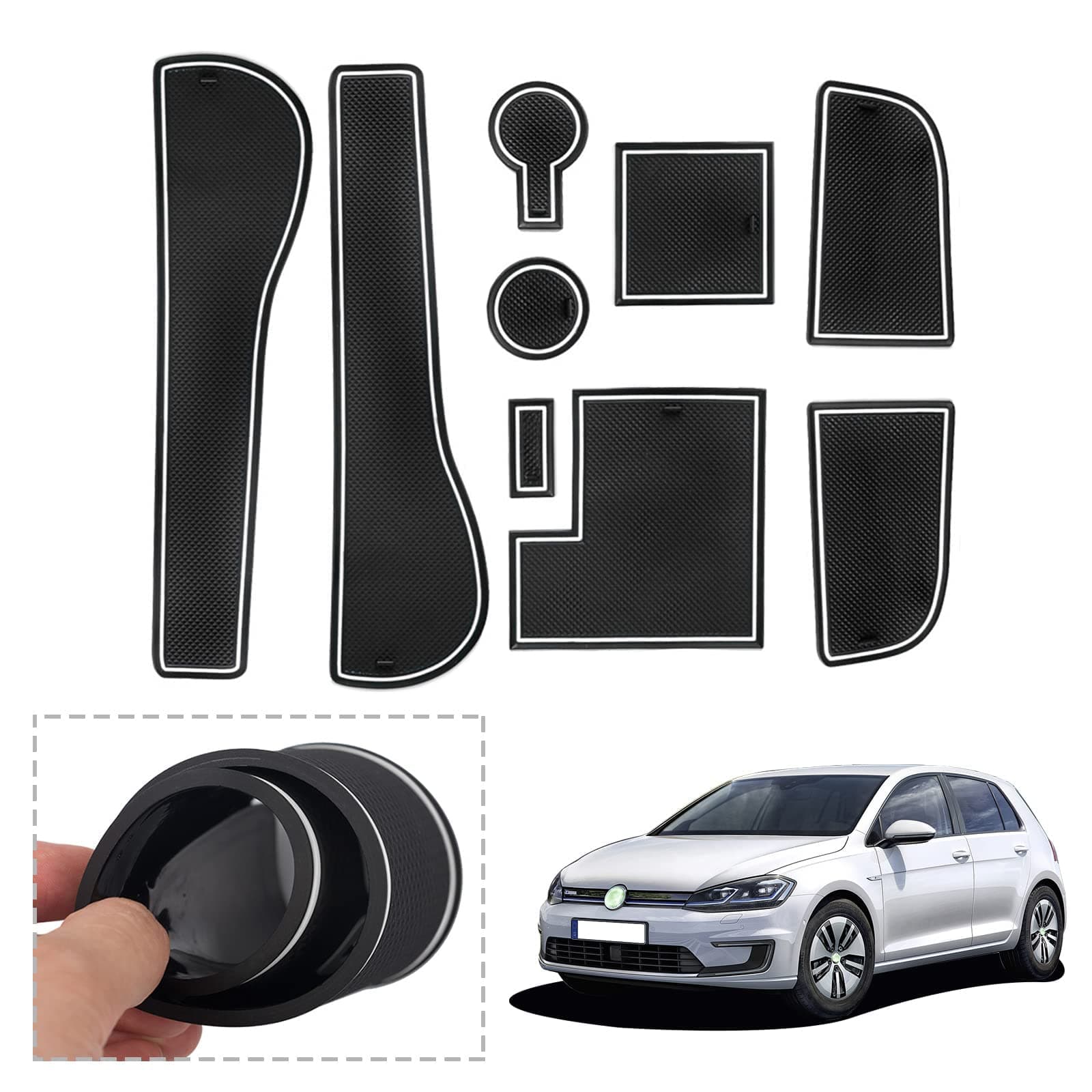Golf 7 7.5 GTI Variant R GTD GTE Rubber Mats - Non-Slip Mats for Centre Console Armrest, Cup Holder, Door Seam (White)