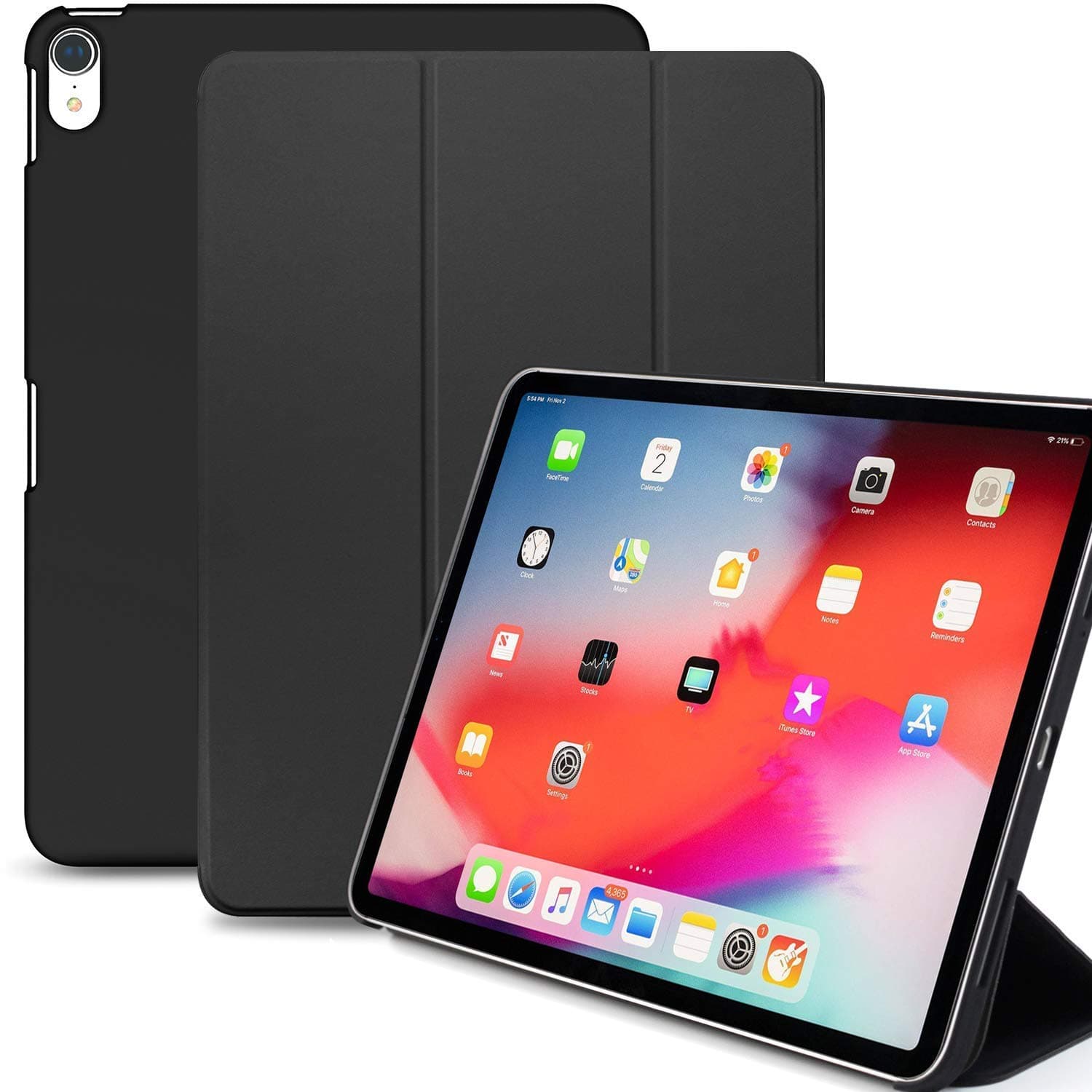 KHOMO iPad Pro 11 Inch Case (Released 2018) - Dual Black Super Slim Cover with Rubberized Back and Smart Feature