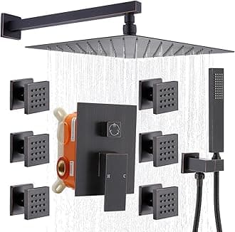 Enga Oil Rubbed Bronze Shower System with Body Jets, 12 Inch Rainfall Shower Wall Mounted Full Body Shower System Contain Rough-in Shower Valve Shower Combo Set