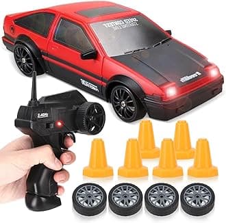 Liberty Imports RC Drift Car 1/24 2.4GHz 4WD Remote Control Sport Racing On-Road Vehicle with LED Light, Batteries and Drift Tires (Style 5), Red