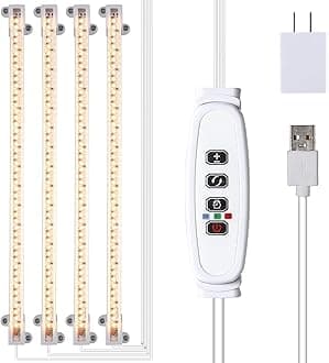 LED Plant Growing lamp, 3500K Full Spectrum Grow Light Strips for Indoor Plants with 3/9/12H Timer & 10 Dimmable Levels, Led Growth Light for Green House Hydroponics Succulent 13In 4Head