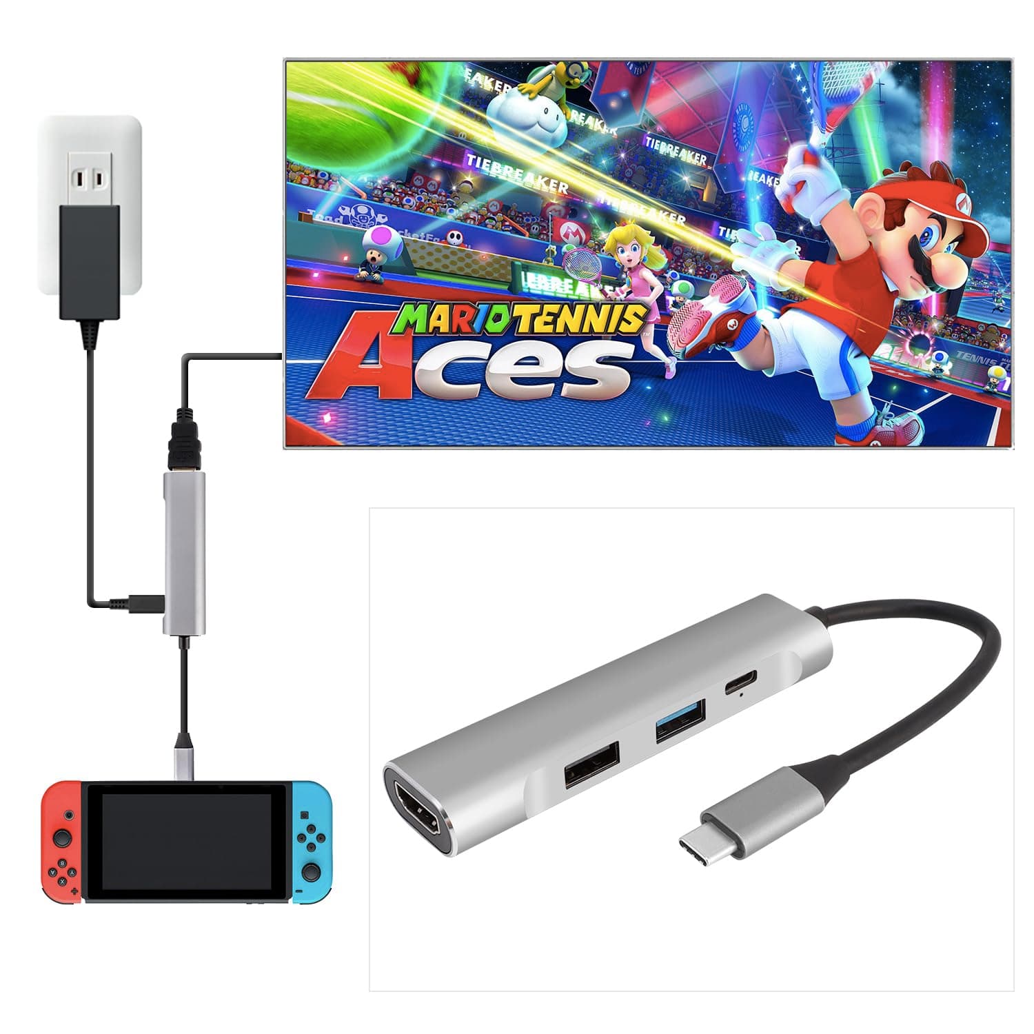 Portable Replacement TV Dock Station for Nintendo Switch and Switch OLED with 4K HDMI Adapter, Type C Port, USB 3.0 Port