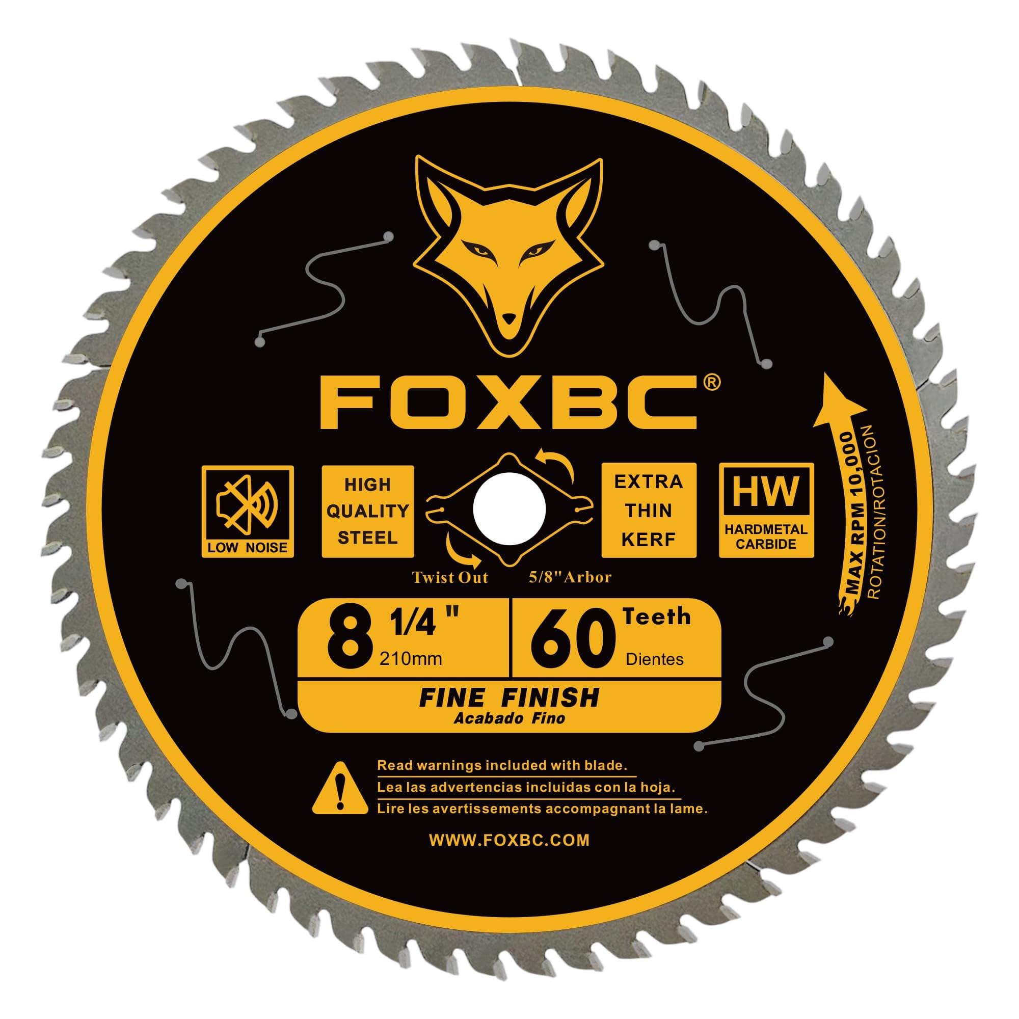 8-1/4 Inch Table Saw Blade 60 Tooth Fine Finish Wood Cutting with 5/8" Arbor, Diamond Knockout