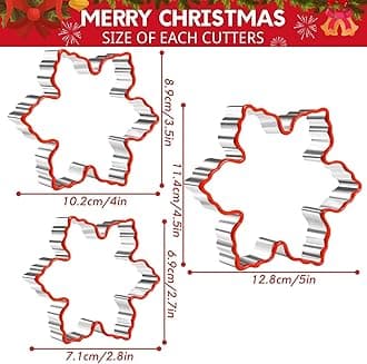 Crethinkaty Christmas Snowflake Cookie Cutter Set - 3 Pieces Stainless Steel Cookie Cutters with Soft Silicone Edge for Biscuit, Fondant