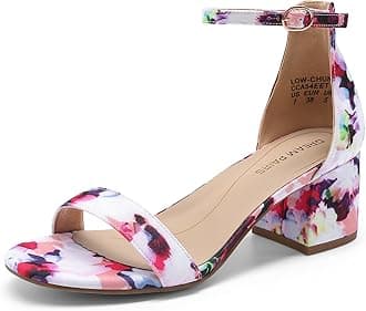 – Womens Bridal Sandals Glitter Ladies Mid Low Block Heels Ankle Strap Strappy Wedding Party Evening Prom Open Toe Shoes Low-Chunk