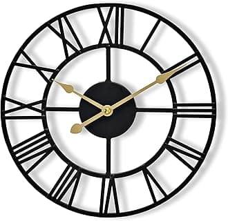 Large Wall Clock for Living Room Decor - 12 inch Big Wall Clock Decorative - Battery Operated - Roman Numeral Analog Large Clock for Bedroom, Room, Home, Kitchen, Office, Wall Decor (Black)