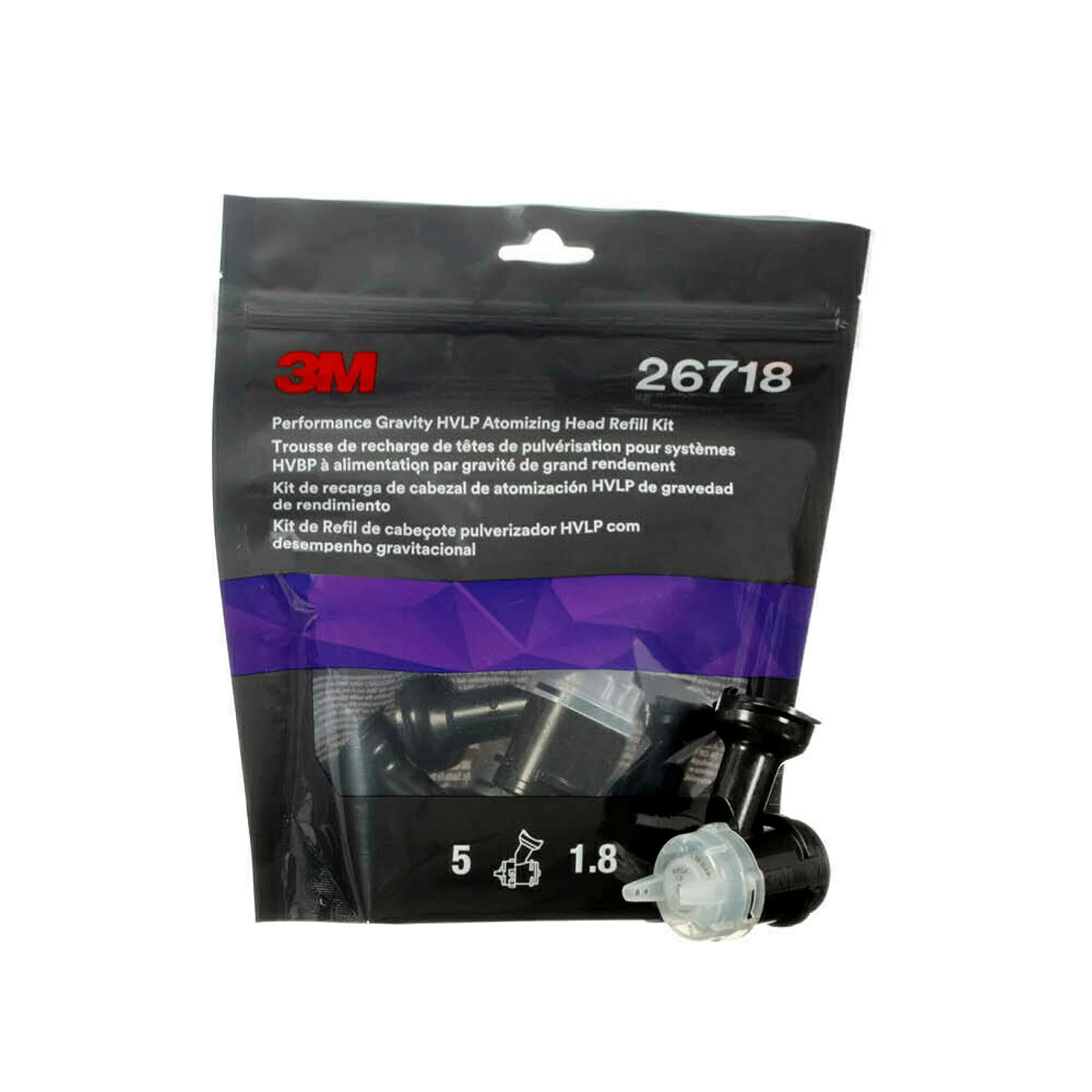 3M Performance Gravity HVLP Atomizing Head Refill Kit 26709, White, 0.9, 5 Pack, 5 Packs/Case