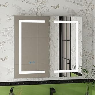 Lovinouse Bathroom Medicine Cabinet,35" Bathroom Mirrors for Over Sink with Storage,LED Lights,Large Wall Mounted Mirrored Medicine Cabinets for Bathroom, Restroom w/Adjustable Shelves,WhiteThe Forest Stewardship Council