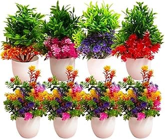 Dekorly Artificial Potted Plants, Artificial Plastic Eucalyptus Plants Small Indoor Potted Houseplants, Small Faux Plants for Home Decor Bathroom Office Farmhouse (White-Roundpot)