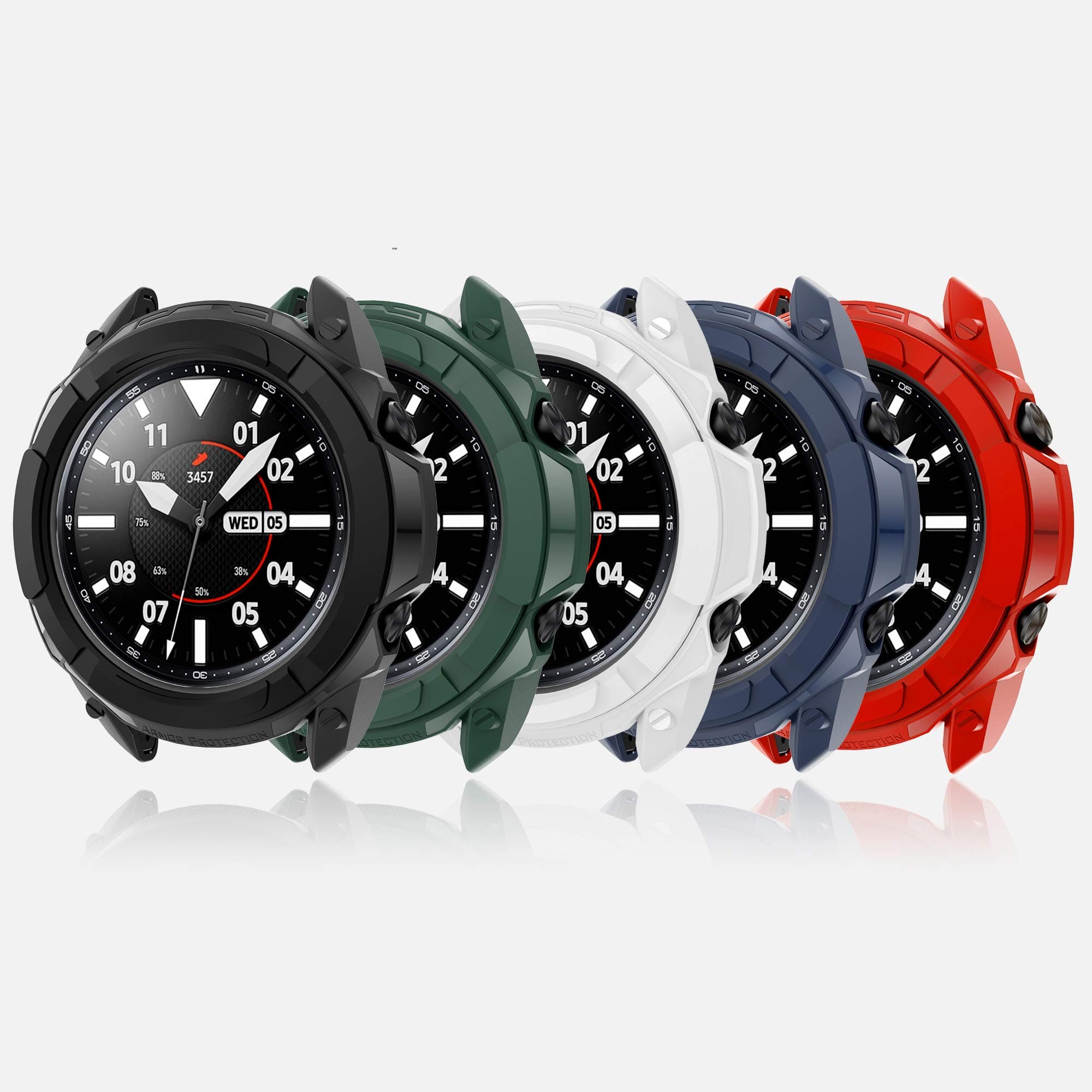 RuenTech Compatible With Samsung Galaxy Watch 3 Case 45Mm,Full Edge Case With Bezel Ring Protector Cover Case Frame For Galaxy Watch 3 Sm-R840(Black&White&Red&Blue&Green,Watch3 45Mm)