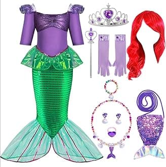 Spooktacular Creations Halloween Little Mermaid Costume for Girls, Sequin Mermaid Dress Set, Dark Purple Princess Dress for Toddler Dress-Up, Cosplay Party (Small, 5-7 yrs)