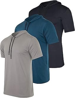 Real Essentials 3 Pack: Men's Dry Fit Short Sleeve Active Athletic Hoodie Pullover Sweatshirt (Available in Big & Tall)