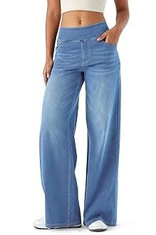 – LaiEr Large Denim Wide Leg Pants for Women, High Waisted and Slimming with Multiple Pockets, Straight Tube, Loose fit, Cat Whisker, Marbling wash Craft, High Elasticity Casual Jeans
