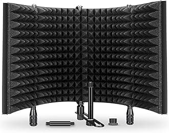 Aokeo Studio Recording Microphone Isolation Shield, Pop Filter.High density absorbent foam is used to filter vocal. Suitable for blue yeti and any condenser microphone recording equipment