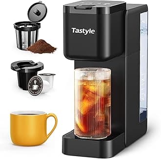 Tastyle Single Serve Hot & Iced Coffee Maker with Strong Brew, 40oz Removable Reservoir, 6 Brew Sizes, Compatible with K Cup and Grounds, Compact for Home, Office, RV and Dorm, Black (2.0 Version)