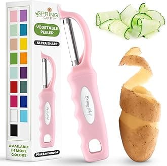 Spring Chef Premium Swivel Vegetable Peeler, Soft Grip Handle and Ultra Sharp Stainless Steel Blades - Perfect Kitchen Peeler For Veggie, Fruit, Potato, Carrot, Apple - Pink Lemonade