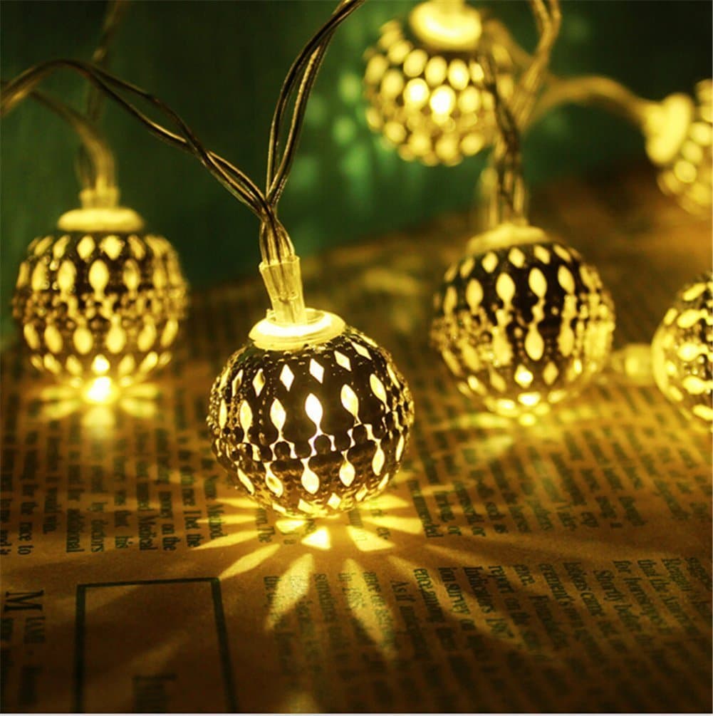 Globe String Lights Plug-in Metal Ball Fairy Lights, Connectable with Tail Plug, Adjustable with Multi Modes, Novelty Decorations for Christmas, Halloween, Party, Wedding, Bedroom (Warm White)