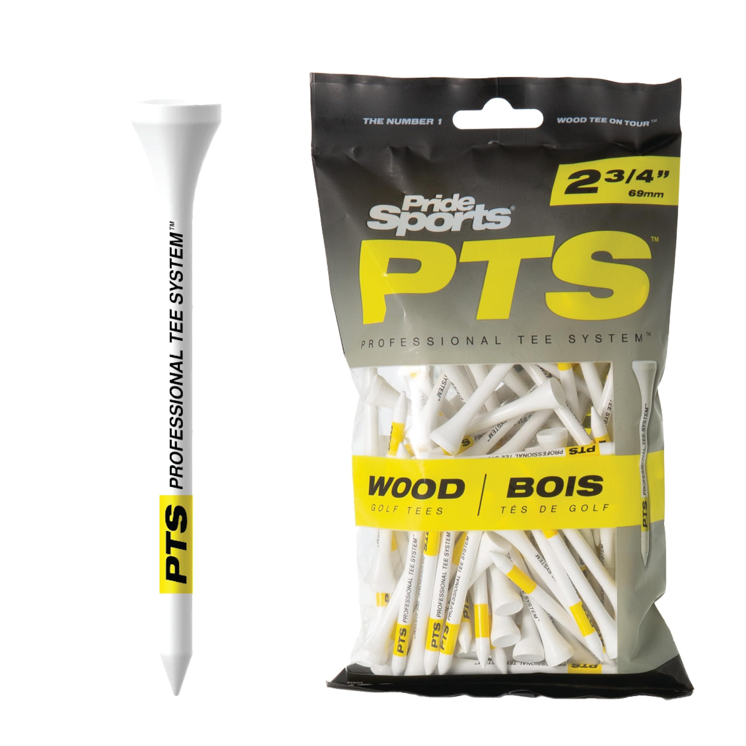 PTS Wood Golf Tees | 100 Count, 2-3/4 Inch | #1 Wood Tee on Tour | Best for Drivers & Woods