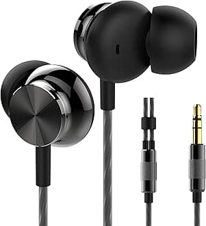 BS10 Earphones Wired in Ear Earbud Headphones with 12mm Bass Driver Noise Isolating Ear Buds 3.5mm Jack Tangle-Free Cord, Black