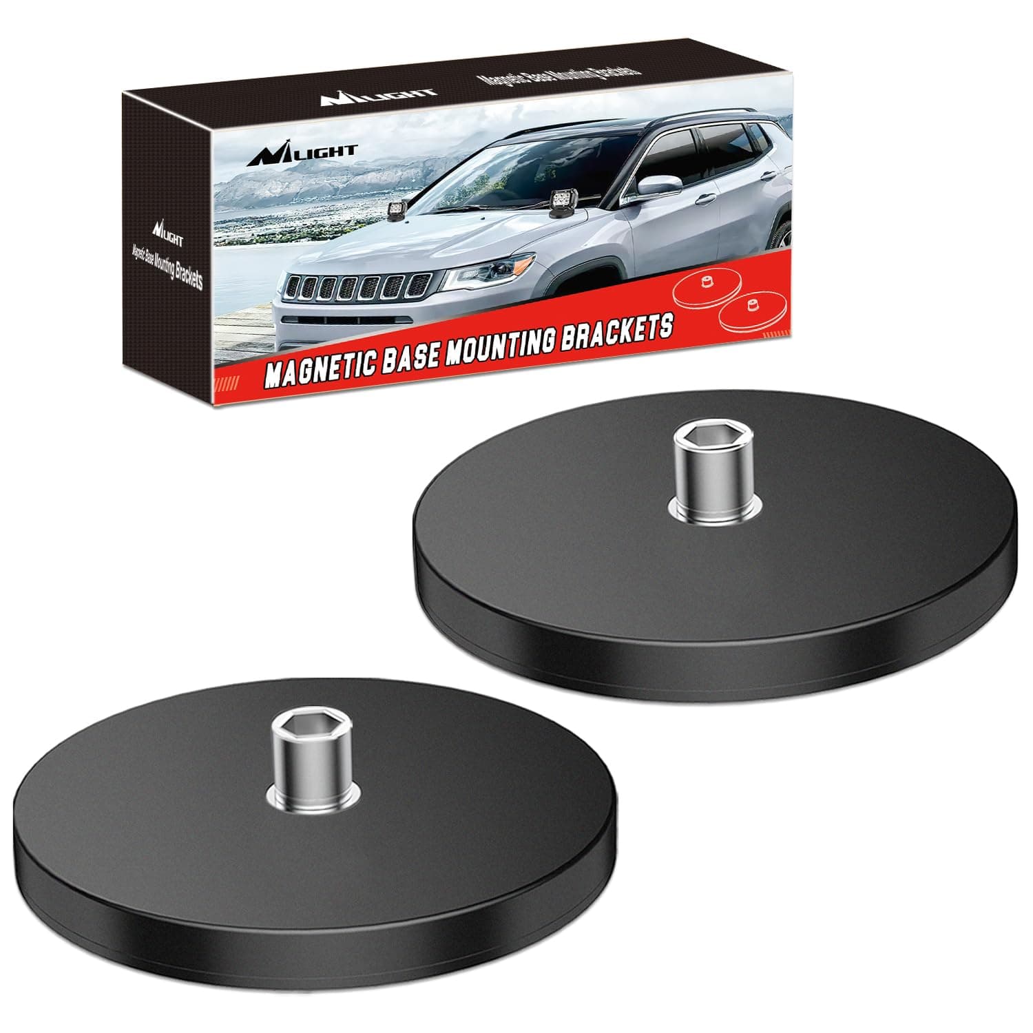 Nilight 90042B 2Pcs Magnetic Base Led Light Bar Mounting Brackets, Powerful Sucker Holder For Bottom-Mounted Offroad Led Work Light Mounting On Hood, 2 Years Warranty