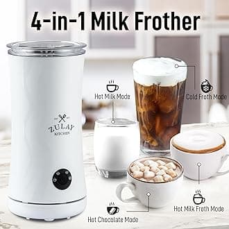 Zulay Kitchen Milk Frother and Steamer - 4-in-1 Milk Steamer and Frother for Coffee & Latte - Cold Foam Maker - Electric Milk Foamer Frother - Milk Warmer for Creamer, Cappuccino - Ventus White