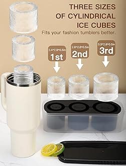 Ice Cube Tray for 30Oz-40Oz Tumbler, 3 Pcs Silicone Hollow Cylinder Ice Mold with Lid and Bin for Freezer, Ice Drink, Juice, Whiskey, Cocktail (Black, 40 Oz)