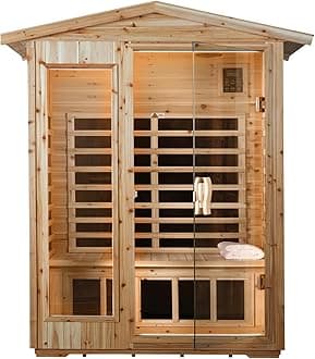 Far Infrared Sauna Room for 2 Persons Low EMF Home Indoor/Outdoor Saunas Canadian Premium Hemlock Wood-Sweating Detox-Colored Light Spectrum-LCD Display-Bluetooth