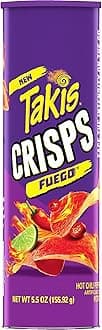 Takis Crisps Fuego Hot Chilli Pepper & Lime Artificially Flavored Potato Crips Chips, 155.92g (Imported)