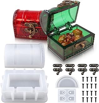 Actvty Silicone Box Mold for Resin Casting, Treasure Chest Silicone Mold with Hasp Lock, Dice Storage Container for DIY Jewelry Dice Box Home Decor Resin Art Gifts