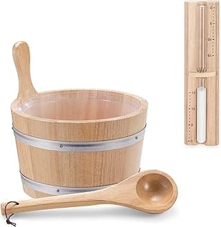 Navaris Wood Sauna Kit - Essential Spa Accessory with 5L Wooden Sauna Bucket, Plastic Liner, Ladle, Sand Timer - Set of 3 Accessories for Steam Room