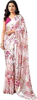 SIRIL Women's Georgette Floral Printed Saree With Unstitched Blouse Piece