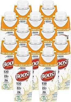 Boost Very High Calorie Nutritional Drink Very Vanilla, Made with Natural Vanilla Flavor & No Artificial Flavors, Colors & Sweeteners, 8 FL OZ (Pack of 12)