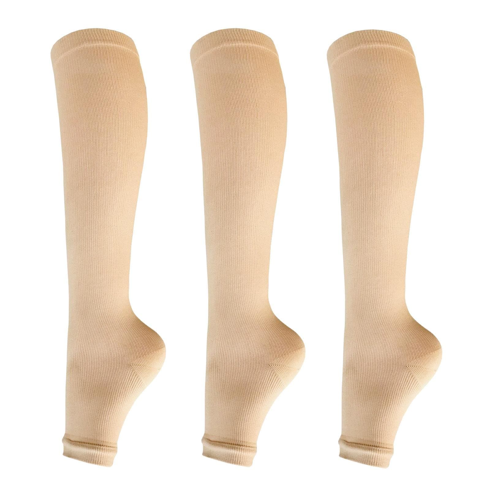 SHUTELIOpen toe toeless Compression Socks 3 Pairs 15-20 mmHg Support Pregnancy，Running，Sports,Flight Travel