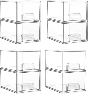 8 Pack Small Clear Stackable Storage Drawers,Acrylic Bathroom Makeup Organizer,Plastic Storage Bins For Vanity, Undersink, Kitchen Cabinets, Pantry, Home Organization