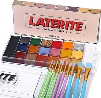 UCANBE 20 Color Face Body Paint Oil Set Kit with 10PCS Paint Brushes, Super Big Black & White Pan+ Gold Silver Glitter, Face Painting Makeup Palette for Art Theater Halloween Parties Cosplay (Set A)