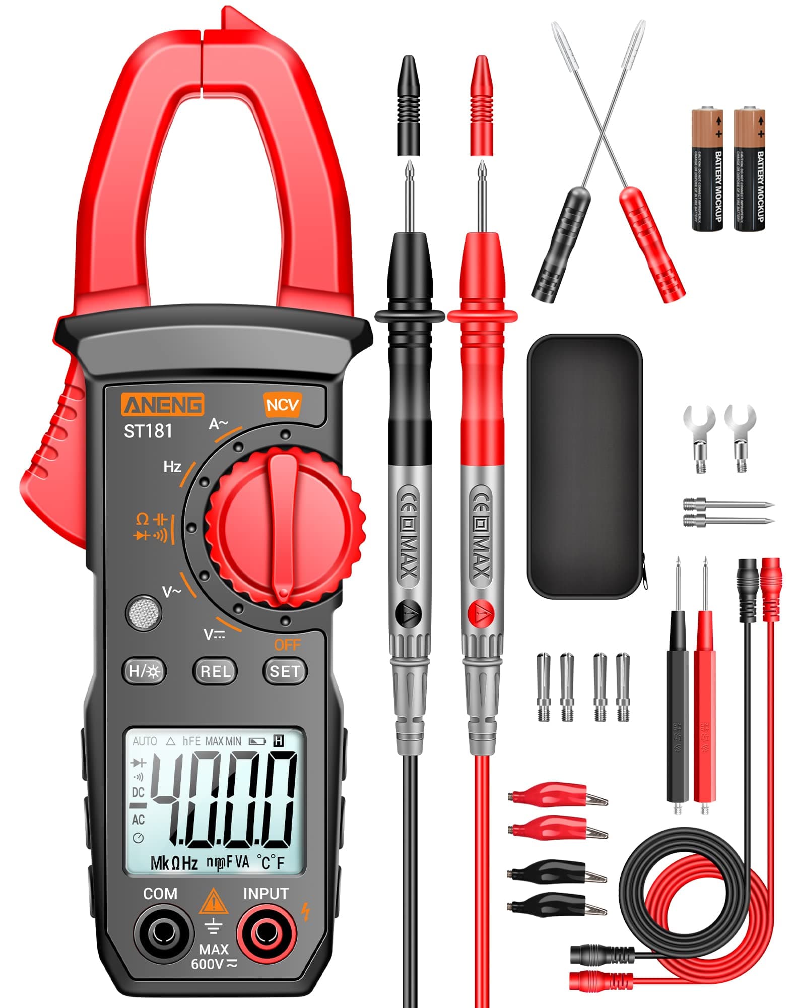 4000 count digital pliers ammeter, with NCV, measures AC current, voltage (AC/DC), capacitance, resistance, diodes, frequency, continuity, with backlit electrician tools