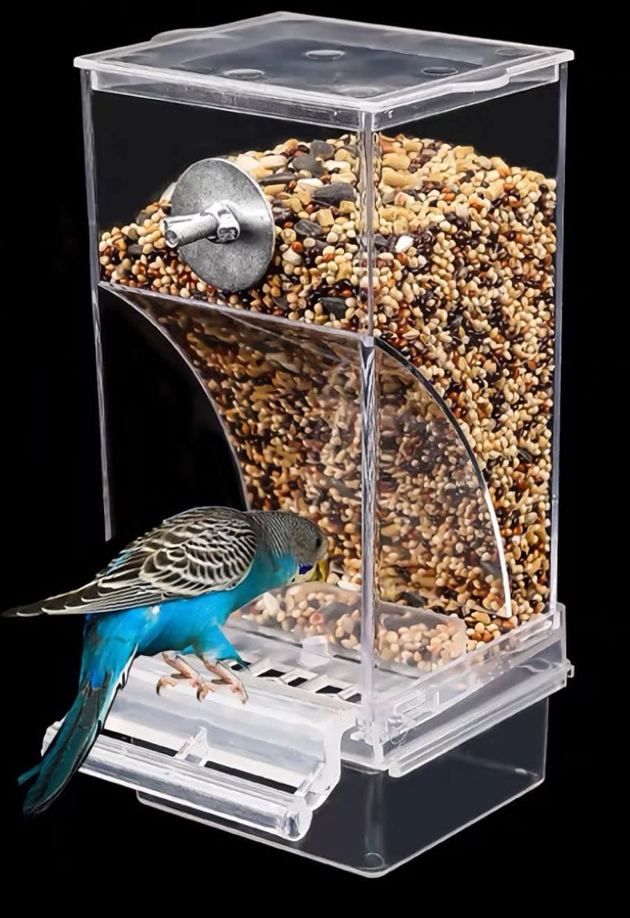No Mess Bird Feeder,Bird Feeder for Cage,Automatic Acrylic Parakeet Feeder Cage Accessories for Small Birds Parrot Parakeets Canary Cockatiel Finch(Transparent)