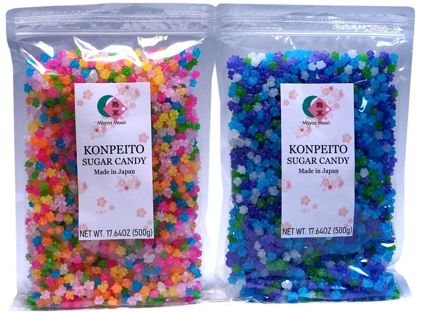 Mayca Moon Konpeito Japanese Tiny Sugar Candy Crystal (2 Big bags. Total 1000g (2.2 lbs))