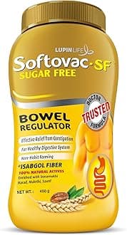 - Softovac-SF Isabgol Fiber Plus+ Formula 450g Sugar free Psyllium Husk + Natural Actives Complete Relief from Constipation, Gentle on Stomach - Natural Bowel Regulator for Adults