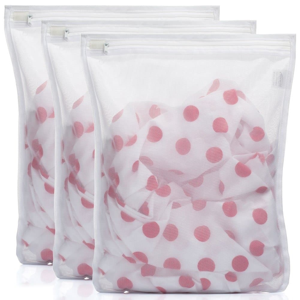 TENRAI 3 Pack (3 Medium Delicates Laundry Bags, Bra Fine Mesh Wash Bag, Zippered, Protect Best Clothes in The Washer (White)