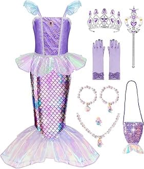 MELAND Mermaid Costume Kids, Princess Costumes for Girls Gift Aged 3-8, Little Mermaid Dress Up for Girls Halloween, Party(S)
