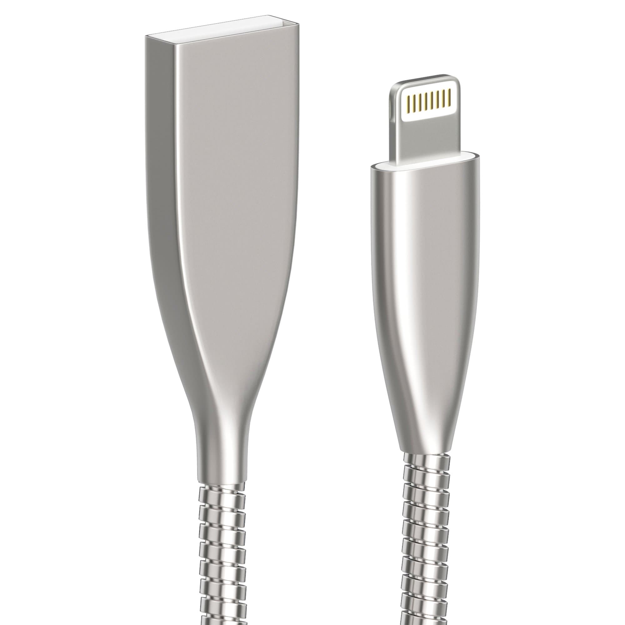 esorio® Mfi lightning Apple iPhone metal usb data cable 1m in silver metal