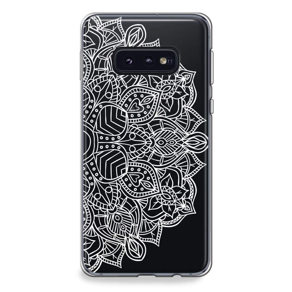 CasesByLorraine Samsung Galaxy S10e Case, White Mandala Henna Pattern Clear Transparent Case Flexible TPU Soft Gel Protective Cover for Samsung S10e (P78)