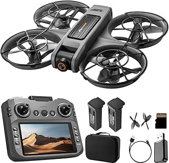 RC Drone with Screen Display Remote Control (4.92in), Airplane Helicopter With UHD Dual Camera, Brushless Motor, Optical Flow Hovering, 360° Propeller Guard, 6-Axis Gyro, Headless Mode, One-Key Takeoff/Landing, 3-Speed Adjustable, 50X Zoom, Gesture Control, Trajectory Flight, Night LED, 2Batteries, 8GB Card, Beginner-Friendly FPV Remote Control Hobby Plane Copter Quadcopter