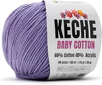 Cotton Yarn, 60% Cotton 40% Acrylic Yarn, Soft Cotton Yarn for Crochet and Knitting, Amigurumi Yarn 1 Skein/Ball 1.76 Oz (50g) / 180 Yrds (165m) - Lilac